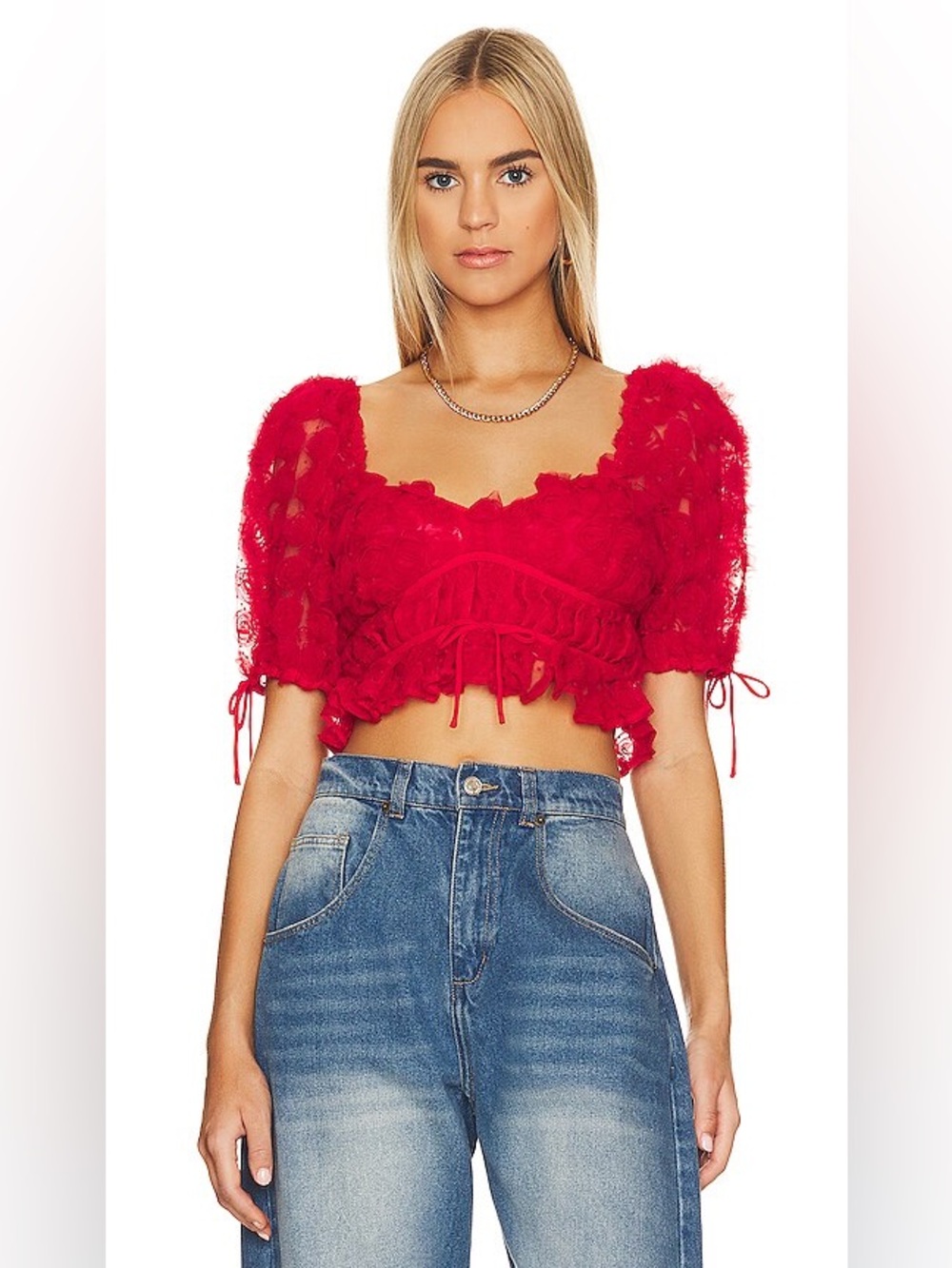 For Love & Lemons Hannah Crop Top Red Medium